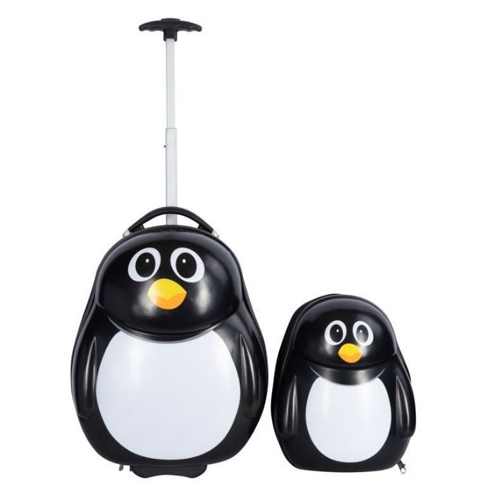 Børnekuffertsæt 2 Stk.   Kabinekuffert Og Rygsæk   Pingviner   Rejsesæt Til Børn fra Borg Living