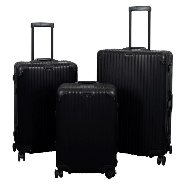 Aluminiums Kufferter   3 Stk. Sæt   Luksuriøse Rejsekufferter   Sort Med Tsa Lås fra Borg Living